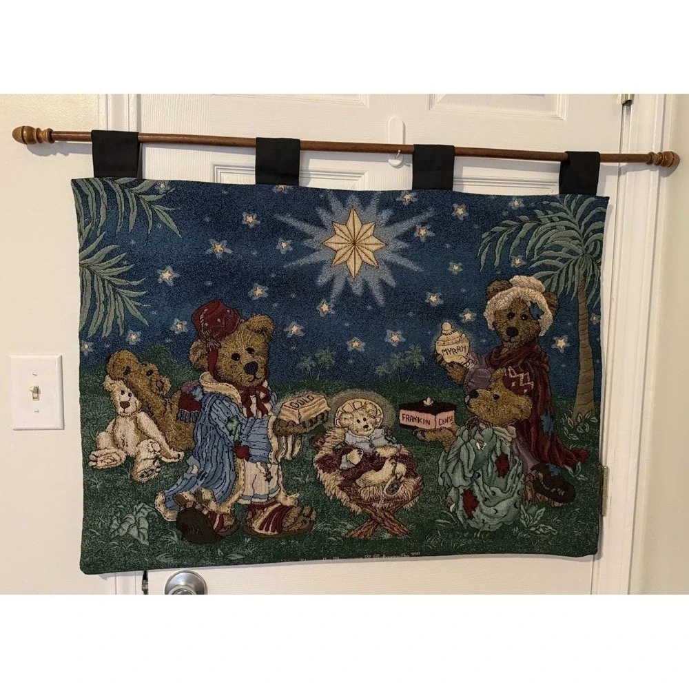 Boyds Bears Christmas Holiday Pageant Wisemen Nativity Tapestry Wall Hanging